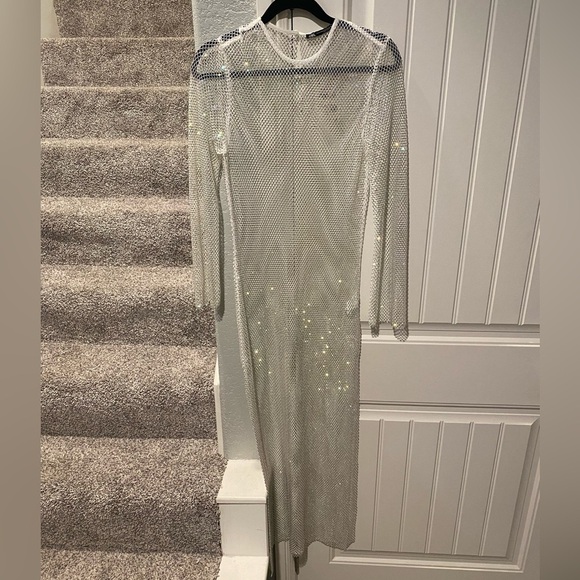 ZARA RHINESTONE MESH DRESS white sparkly size xs/s NWT - Picture 6 of 12